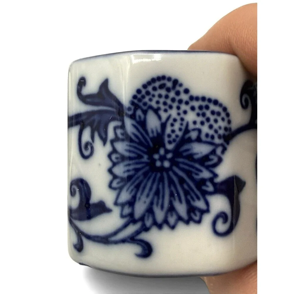 Pier 1 Imports Set of 4 Porcelain Napkin Holders Blue & White Chinoiserie NOS